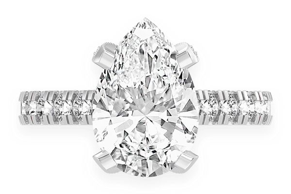 Thinn - 3.00ct Pear Solitaire - Single Row Scallop - Diamond Engagement Ring - All Natural