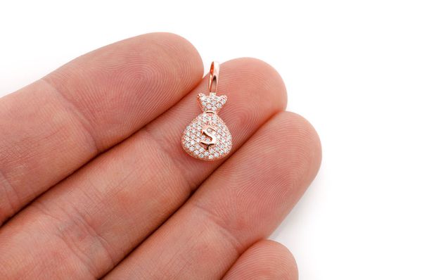 Money Bag Diamond Pendant 14k Solid Gold 0.33ctw