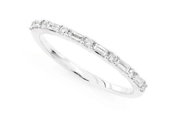 Round Baguette Single Row Diamond Ring 14k Solid Gold 0.10ctw