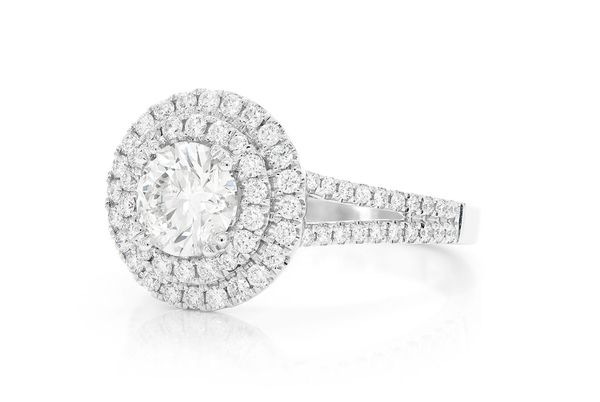 1.50ct Round Solitaire - Double Halo Split Shank - Diamond Engagement Ring - All Natural