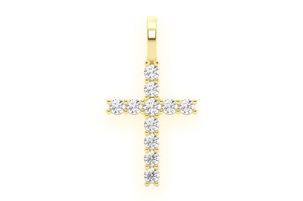 One Row Cross Diamond Pendant 14k Solid Gold 0.50ctw