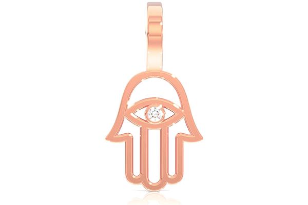 Open Hamsa Diamond Pendant 14k Solid Gold 0.02ctw