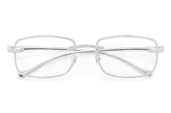 Cartier Steel Tone Panther Glasses Diamond Rims - 3.00ctw - White Gold