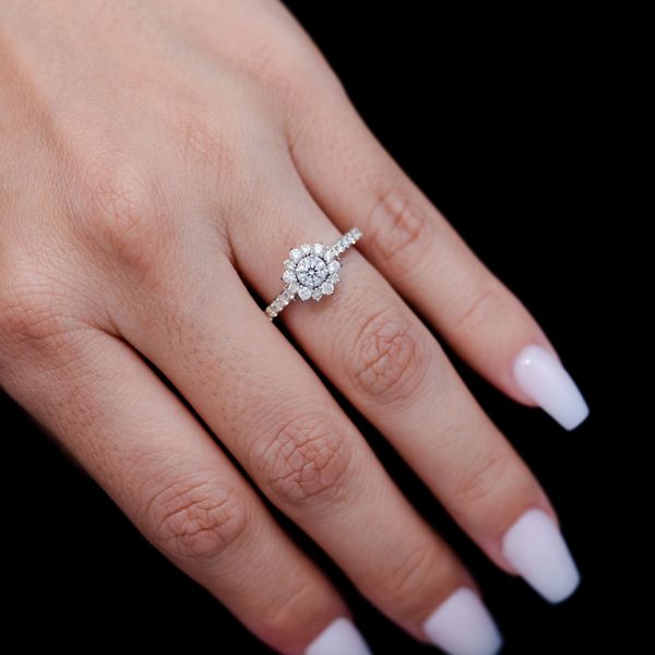 Two Layer Cluster Halo Diamond Engagement Ring - All Natural - 1.00ctw 