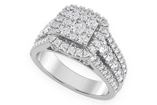 1.25ctw Three Row Square Comp Halo - Diamond Engagement Ring - All Natural