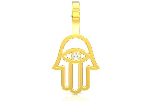 Open Hamsa Diamond Pendant 14k Solid Gold 0.02ctw