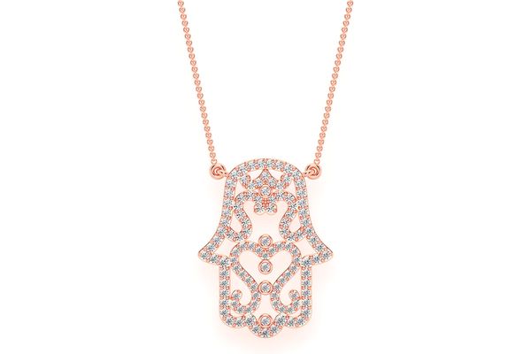 Hamsa Scroll Diamond Necklace Connected 14k Solid Gold 0.50ctw