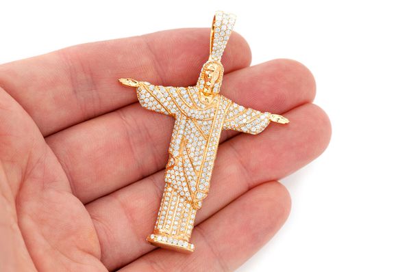 Brazil Jesus Christ The Redeemer Diamond Pendant 14k Solid Gold 14k Solid Gold 4.25ctw