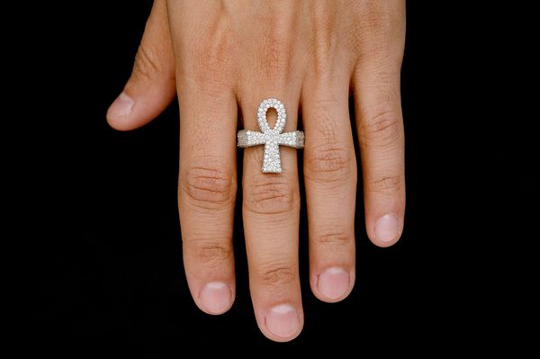 Ankh Signet Diamond Ring 14k Solid Gold 0.40ctw