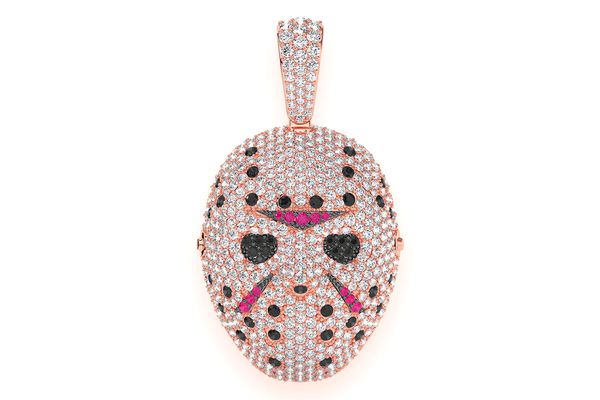 Hockey Mask Ruby & Diamond Pendant 14k Solid Gold 3.75ctw