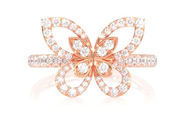 Open Diamond Butterfly Ring 14k Solid Gold 0.50ctw