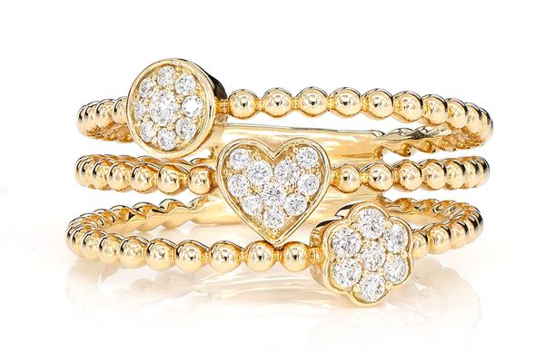 3 Row Beaded Diamond Ring 14k Solid Gold 0.20ctw