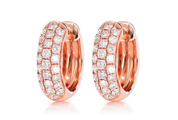 Three Row Bubbly Hoop Diamond Earrings 14k Solid Gold 1.25ctw