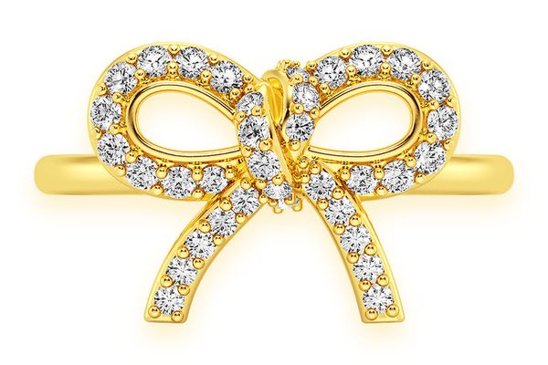 Ribbon Bow Diamond Ring 14k Solid Gold 0.25ctw