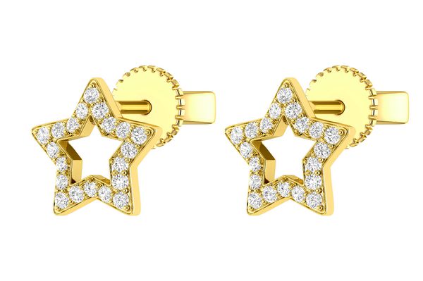 Open Star Diamond Stud Earrings 14k Solid Gold 0.20ctw