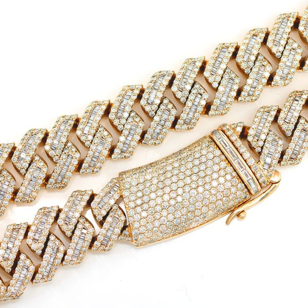 19MM Raised Baguette Diamond Cuban Link Necklace 14k Solid Gold 55.10ctw 