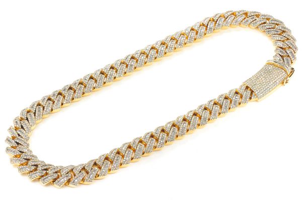 19MM Raised Baguette Diamond Cuban Link Necklace 14k Solid Gold 55.10ctw 