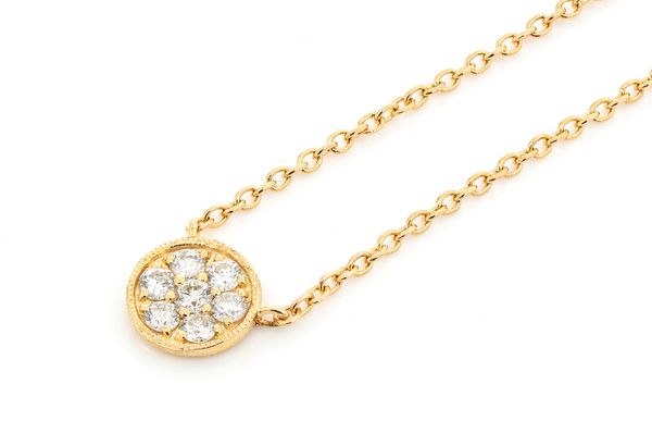 Round Diamond Disc Pendant 14k Solid Gold 0.10ctw