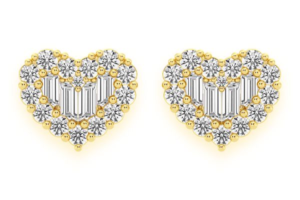 Heart Baguette Stud Earrings Solid Gold 14k .80ctw 