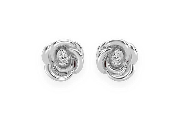 Rose Flower Diamond Stud Earrings 14k Solid Gold 0.02ctw