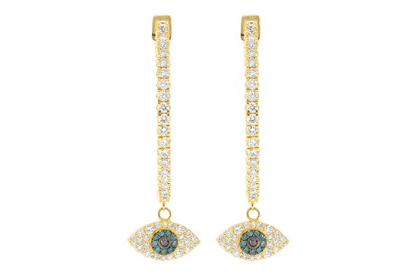 Evil Eye Dangling Diamond Hoops 14k Solid Gold 2.00ctw