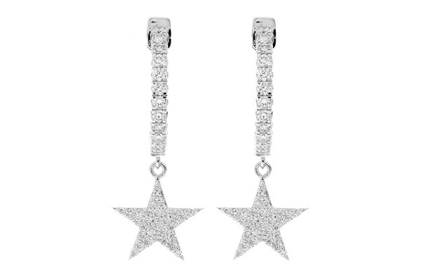 Star Dangling Hoop Diamond Earrings 14k Solid Gold 1.25ctw