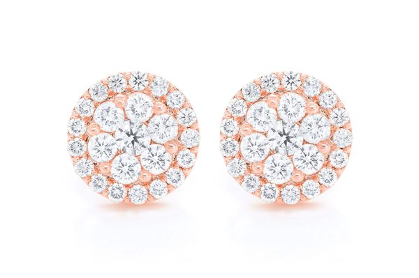 Halo Flower Stud Diamond Earrings 14k Solid Gold 4.00ctw