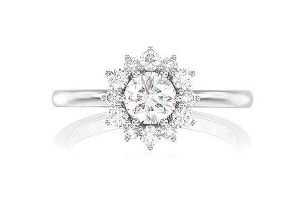 0.70ctw Halo Flower Bezel Diamond Engagement Ring 14k Solid Gold - All Natural