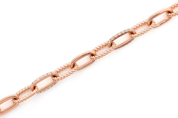 Pave Elongated Rolo Bracelet 14k   .70ctw