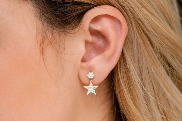 5 Point Star Dangling Stud Diamond Earrings 14k Solid Gold 0.75ctw