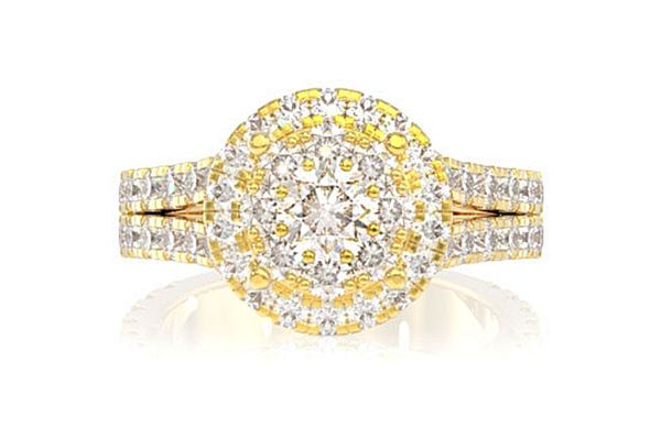 Double Halo Split Shank Diamond Engagement Ring 2.00ctw - 14k Solid Gold- All Natural