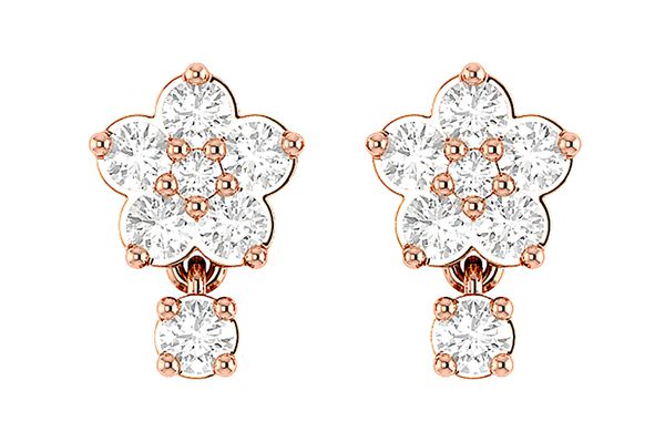 Floral Diamond Dangle Earrings 14k Solid Gold 0.15ctw