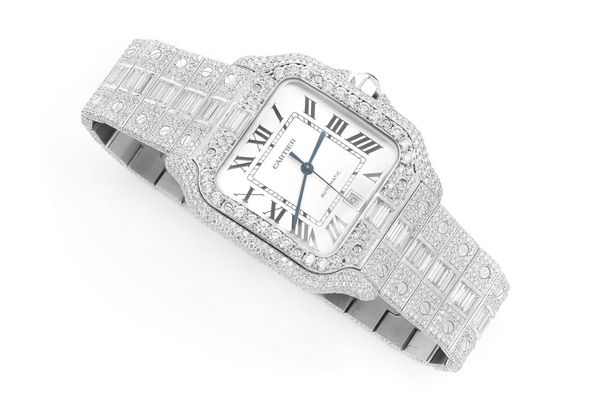 Cartier Santos De Cartier Steel 40MM (4072) - 20.50ctw Fully Iced Out