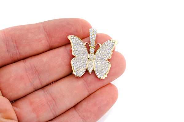 Butterfly Diamond Pendant 14k Solid Gold 2.25ctw