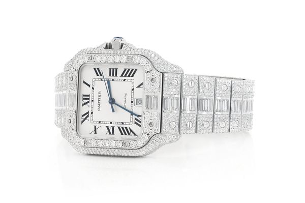 Cartier Santos De Cartier Steel 40MM (4072) - 20.50ctw Fully Iced Out