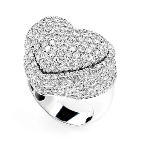 Bubbly Heart Signet Diamond Ring Solid Gold 4.65ctw