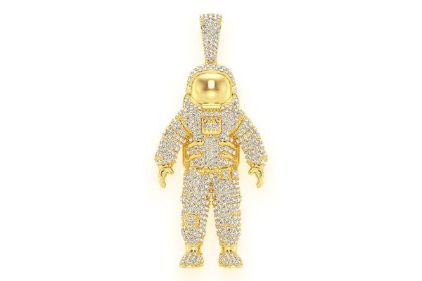 Astronaut Space Diamond Pendant 14k Solid Gold 4.25ctw