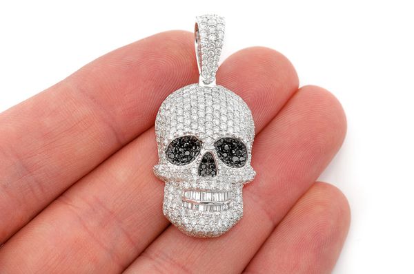 Baguette Teeth Skull Diamond Pendant 14k Solid Gold 5.15ctw