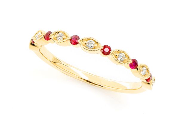 Ruby & Diamond Wedding Band 14k Solid Gold 0.15ctw