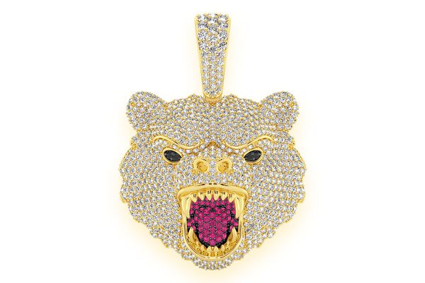 Grizzly Bear Diamond Pendant 14k Solid Gold 7.00ctw