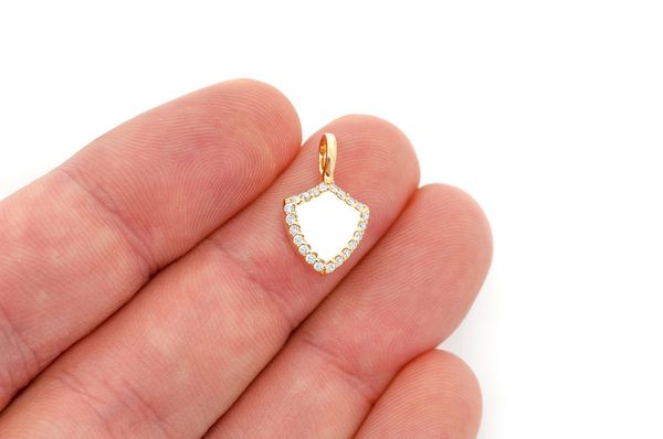 Engraveable Shield Diamond Pendant 14k Solid Gold .20ctw