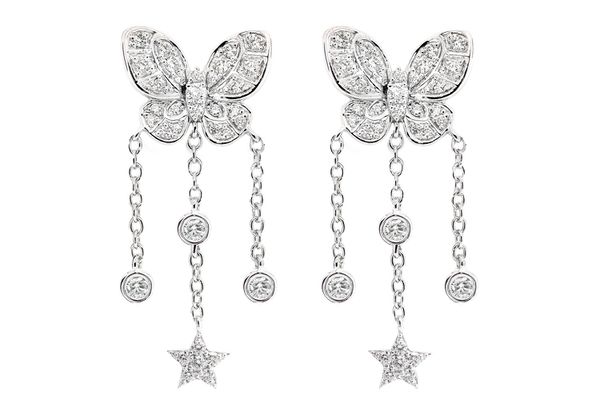 Butterfly Star Dangling Earrings 14k Solid Gold 0.75ctw