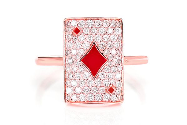 Diamond Playing Card Ring 14k Solid Gold 0.50ctw 