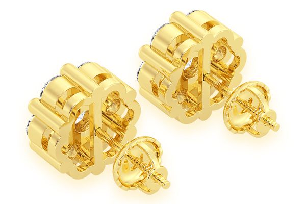 0.50ctw Flower Stud Diamond Earrings 14k Solid Gold