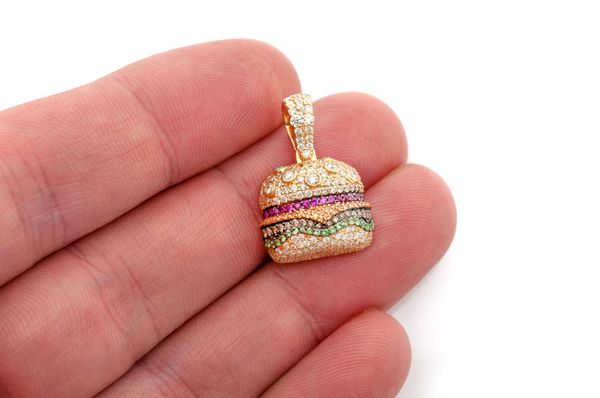 Burger Diamond Pendant 14k Solid Gold 1.65ctw