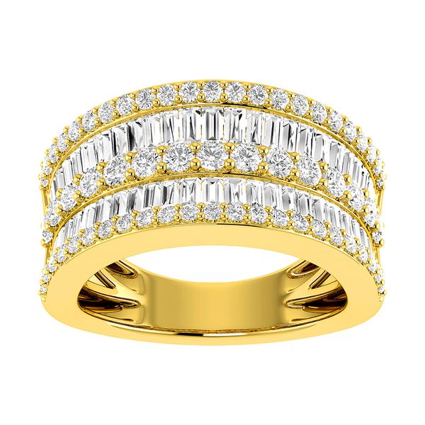 Round And Baguette Wide Diamond Band 14k Solid Gold (rn-412061)