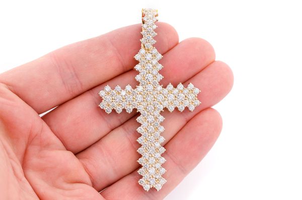 Jagged Cross Diamond Pendant 14k Solid Gold 10.00ctw