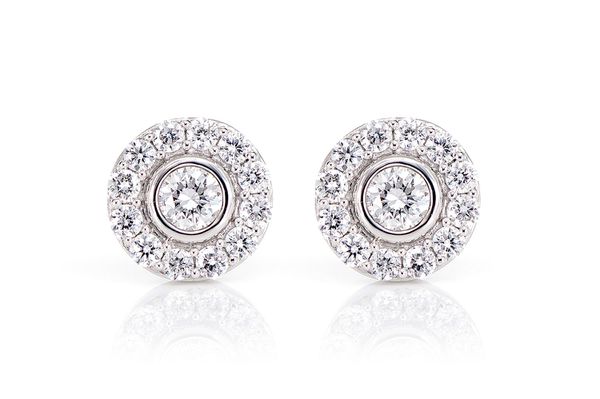 Bezel Set Halo Diamond Stud Earrings 14k Solid Gold 0.50ctw