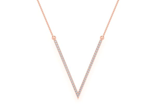 V Shape Diamond Necklace Connected 14k Solid Gold 0.33ctw