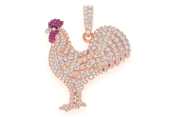 Rooster Ruby & Diamond Pendant 14k Solid Gold 2.25ctw